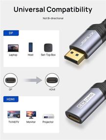 img 1 attached to 🔌 Кабель адаптера DisplayPort to HDMI High-Quality 4K 60Hz от JSAUX - плетеный нейлоновой оплеткой, алюминиевый корпус - разъем DP Display Port (мужской) к HDMI (женский) конвертер для монитора, телевизора, компьютера, ноутбука, графической/видеокарты (серый)