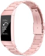 🌸 rose pink stainless steel fitbit charge 3 bands: ultra-thin lightweight replacement bracelet strap for women and men logo