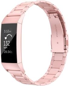 img 4 attached to 🌸 Rose Pink Stainless Steel Fitbit Charge 3 Bands: Ultra-Thin Lightweight Replacement Bracelet Strap for Women and Men