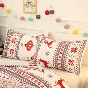 img 2 attached to 🦌 ADASMILE A&S Christmas Deer King Size Duvet Cover Set - Red Lantern Animal Deer Pattern Bedding for Kids Girls Boys Room - 3Pcs Geometric Festival Elk Comforter Cover with 2 Pillowcases