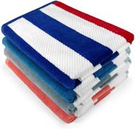 kaufman - soft, plush, 4 pack of 100% combed ring spun yarn dye cotton velour oversized towels, 32”x62” highly absorbent, quick dry, colorful cabana striped beach, pool, and bath towels. logo