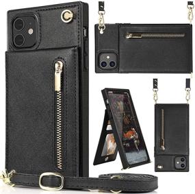 img 4 attached to 👜 Black Leather Crossbody Wallet Case for iPhone 11 - Magnetic Closure, Card Holder, Kickstand, Zipper Purse - Square Corners Protective Back Cover with Adjustable Removable Strap