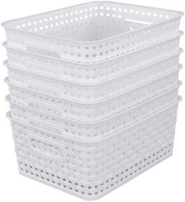 img 4 attached to 📦 6 Pack of White Plastic Rattan Storage Baskets by Sandmovie