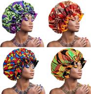 janmercy african satin bonnet set 💤 - 4 pieces, black women soft sleeping bonnet logo