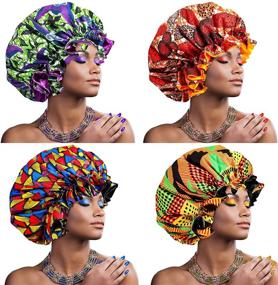 img 4 attached to Janmercy African Satin Bonnet Set 💤 - 4 Pieces, Black Women Soft Sleeping Bonnet