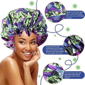 img 3 attached to Janmercy African Satin Bonnet Set 💤 - 4 Pieces, Black Women Soft Sleeping Bonnet