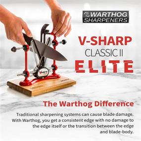 img 3 attached to 🔪 Warthog V-Sharp Classic II Elite - стержни с алмазным напылением 325 зерн, 3 регулируемых угла - высококачественные ножеточки для полного набора ножей - прочная стальная рама и деревянная основа - яркий красный дизайн