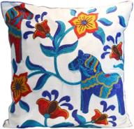 🌺 embroidered ethnic floral pattern throw pillow cover - decorative pillowslip for couch, car, and bed - 18x18 inches logo