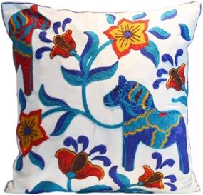 img 4 attached to 🌺 Embroidered Ethnic Floral Pattern Throw Pillow Cover - Decorative Pillowslip for Couch, Car, and Bed - 18x18 inches