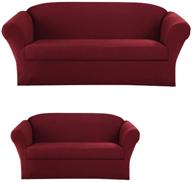 🛋️ sapphire home 2-piece slipcover set: form-fit stretch, wrinkle-free sofa loveseat couch cover for 3/2 cushions, polyester spandex, burgundy logo