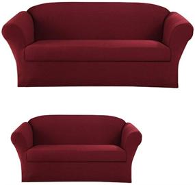 img 3 attached to 🛋️ Sapphire Home 2-Piece SlipCover Set: Form-Fit Stretch, Wrinkle-Free Sofa Loveseat Couch Cover for 3/2 Cushions, Polyester Spandex, Burgundy