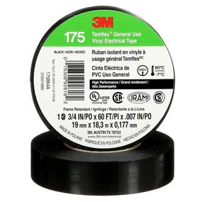 img 4 attached to 🔌 3M Temflex High-Performance General Use Vinyl Electrical Tape 175, Black, 3/4 inch x 60 feet (19 millimeters x 18 meters), Pack of 10 Rolls