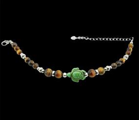 img 1 attached to 🐢 Tiger Eye Stone Beads Hawaiian Sea Hemp Agate Stones Bracelet with Turtle in Green Color - Natural and Striking Handcrafted Bracelet