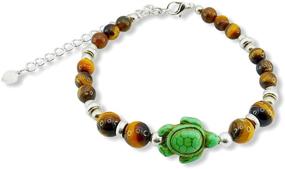 img 2 attached to 🐢 Tiger Eye Stone Beads Hawaiian Sea Hemp Agate Stones Bracelet with Turtle in Green Color - Natural and Striking Handcrafted Bracelet