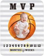 👶 baby monthly milestone blanket boy - personalized basketball sports nursery decor photography prop with frame - perfect unisex neutral shower gift - large 51''x40'' logo