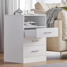 img 3 attached to 🌙 White Nightstand with USB Port, Side End Table, Storage Shelf, and 3 Drawers for Bedroom and Living Room by ADORNEVE