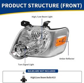 img 3 attached to 🚘 Высококачественный фарный модуль AUTOSAVER88 для Ford Explorer и Sport Trac 2006-2010 | Хромированная обивка и янтарное отражательное стекло | Легкая установка