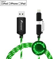 🦊 foxnovo led iphone charger cable - apple mfi certified, 2-in-1 led lightning cable with 360° flowing light for iphone 12/11/11 pro/xs/xr/x/8/8 plus/7/7 plus/6/6 plus/5s/android (green), 3.3ft logo