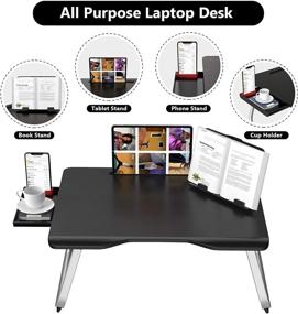 img 2 attached to AboveTEK Large Laptop Bed Table: Foldable Desk for Bed with Storage Drawer, Phone Holder, and Tablet Stand - Heavy Duty Lap Desk for Adults Bed & Sofa (Black)