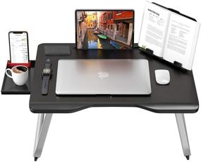 img 4 attached to AboveTEK Large Laptop Bed Table: Foldable Desk for Bed with Storage Drawer, Phone Holder, and Tablet Stand - Heavy Duty Lap Desk for Adults Bed & Sofa (Black)