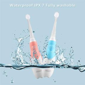 img 2 attached to 🦷 Battery Powered Baby Electric Toothbrush: Deep Clean for Infants 0-3 Years | Smart LED Timer | Waterproof | 4 Soft Brush Heads | Blue