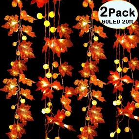 img 3 attached to 🍁 20 ft Fall Decoration String Lights Garlands - 2Pack 60LED Maple Leaf & Pumpkin Fall Garland String Lights for Thanksgiving Decoration Indoor Outdoor, Halloween Holiday Party - Battery Powered (3 AA)