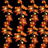 🍁 20 ft fall decoration string lights garlands - 2pack 60led maple leaf & pumpkin fall garland string lights for thanksgiving decoration indoor outdoor, halloween holiday party - battery powered (3 aa) логотип