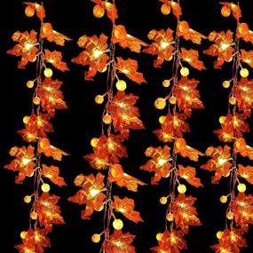 img 4 attached to 🍁 20 ft Fall Decoration String Lights Garlands - 2Pack 60LED Maple Leaf & Pumpkin Fall Garland String Lights for Thanksgiving Decoration Indoor Outdoor, Halloween Holiday Party - Battery Powered (3 AA)