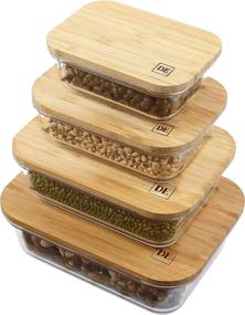 img 4 attached to 🍃 Set of 4 Plastic-Free Glass Food Storage Containers with Bamboo Wooden Lids - Ideal Pantry Organization for Flour, Sugar, Coffee, Tea, Pasta, Candy, Snacks, and Dried Foods