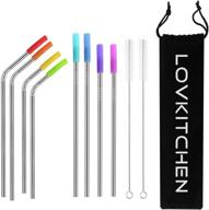 reusable stainless steel drinking straws by lovkitchen - set of 8 metal straws for 20/30 oz tumblers cups (8.5 to 10.5 inches), includes cleaning brushes and storage bag логотип