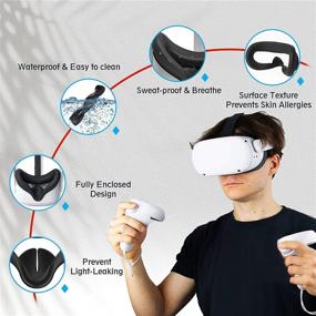 img 2 attached to 🎮 2 Набора силиконовой VR накладки для лица Oculus Quest 2 с очищающим карандашом для линз, непромокаемым лицевым подушечкой и амортизационной подушкой для VR-гарнитуры, Запасные аксессуары для Oculus Quest 2 (Черный и Белый)
