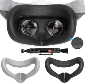 img 4 attached to 🎮 2 Набора силиконовой VR накладки для лица Oculus Quest 2 с очищающим карандашом для линз, непромокаемым лицевым подушечкой и амортизационной подушкой для VR-гарнитуры, Запасные аксессуары для Oculus Quest 2 (Черный и Белый)