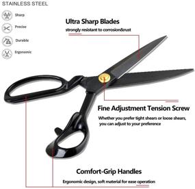 img 1 attached to ✂️ High Carbon Steel Sewing Scissors - Industrial Strength Tailor Scissor Shears for Fabric, Leather, and More - Ideal for Sewing, Dressmaking, Tailoring, Home, Office, Artists, and Dressmakers - 9 Inch, 3-IN-1