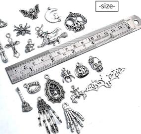 img 2 attached to 🎃 Halloween Charms - 100g (Approx. 55-60 Pieces) Assorted Silver Pendants Skeleton Pumpkin Bat Witch Collection for Jewelry Making, Key Rings, and Crafts