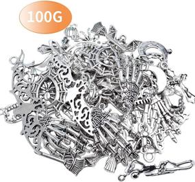 img 3 attached to 🎃 Halloween Charms - 100g (Approx. 55-60 Pieces) Assorted Silver Pendants Skeleton Pumpkin Bat Witch Collection for Jewelry Making, Key Rings, and Crafts