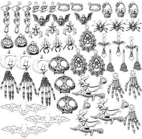 img 4 attached to 🎃 Halloween Charms - 100g (Approx. 55-60 Pieces) Assorted Silver Pendants Skeleton Pumpkin Bat Witch Collection for Jewelry Making, Key Rings, and Crafts