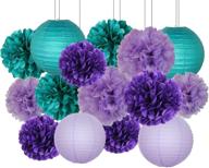 furuix mermaid party decorations: 16pcs teal lavender purple pom poms & paper lanterns - perfect for under the sea-themed birthdays and baby showers logo