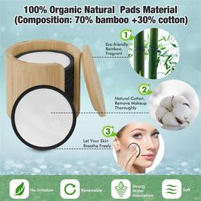 img 3 attached to Reusable Bamboo Cotton Makeup Remover Pads: 100% Organic Rounds, 16 Pack with Laundry Bag & Bamboo Holder