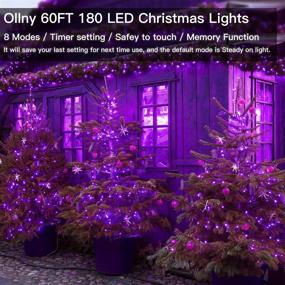 img 2 attached to 🎄 Ollny Outdoor Christmas String Lights 60ft 180 LED, 8 Modes & Timer Plug in Twinkle Fairy Decor Lights for Xmas Tree, Wedding, Party, Room, Yard, Halloween Decorations (Purple)