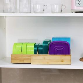 img 3 attached to 🗂️ Expandable Bamboo Lid Rack for Food Containers - 8 Dividers, Drawer/Cabinet Organizer for Pantry Shelves - Use Together or Separately