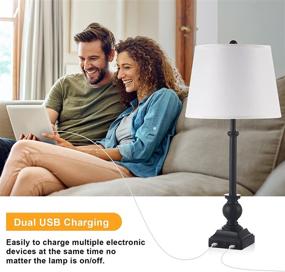 img 3 attached to 🏡 Farmhouse Bedroom Lamp Sets with USB Charging Ports - Set of 2 USB Table Lamps with Bulb Included