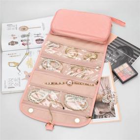 img 2 attached to 👜 Travel Jewelry Organizer Case by MONSTINA - Foldable Jewelry Roll Bag with Hook for Necklaces, Earrings, Rings, Bracelets, and Brooches - Convenient Hanging Jewery Storage Bags