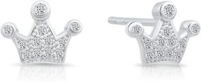 img 4 attached to 👑 Stunning Sterling Silver CZ Tiny Crown Stud Earrings - Perfect for Every Princess!