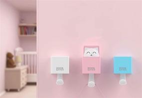 img 2 attached to 🐱 Peek-a-Boo Cute Cat Wall Mounted Hooks - Heavy Load Self Adhesive Hooks for Kids, Girls, Kitchen, Bathroom - Key Coat Robe Towel Holder - 4 Pack (All 4 Colors)