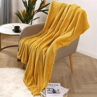 🧡 furnina flannel throw blanket with pompom fringe - 51”x63”, cozy soft fleece for couch, sofa, bed - all season lightweight yellow blanket logo