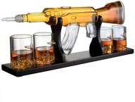 🔫 premium limited edition gun large decanter set: elegant rifle gun whiskey decanter and 4 bullet glasses with mahogany wooden base - 22.5" 1000ml by the wine savant logo