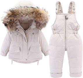 img 1 attached to 👶 JELEUON Baby Girls 2-Piece Winter Warm Hooded Snowsuit with Fur Trim, Puffer Down Jacket and Snow Ski Bib Pants Outfits