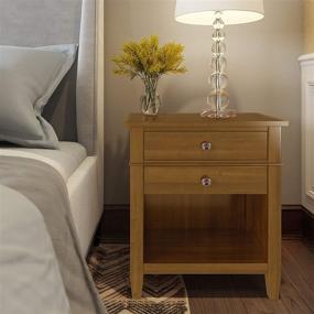 img 3 attached to Simplihome Carlton 24-Inch Wide Night Stand: Solid Wood Bedside Table with Storage - Contemporary Modern Design in Light Golden Brown Shade, 2 Drawers & 1 Shelf - Ideal for Bedroom Décor