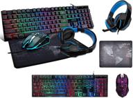 gaming 4 in 1 set: rainbow backlit keyboard, mouse, headset & mousepad | anti-ghost keys | usb & audio compatibility | compatible with ps5, xbox one, windows & imac logo