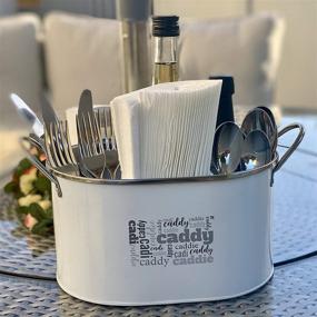 img 3 attached to 🍽️ Durable Flatware Caddy: Versatile Organizer for Cutlery, Condiments, and More! White Powder Coated Galvanized Metal with Stainless Steel Handles. Removable Divider. Perfect as an Ice or Beer Cooler. 9.75”W x 5.25”H x 7.25”D (12.25”W with handles)